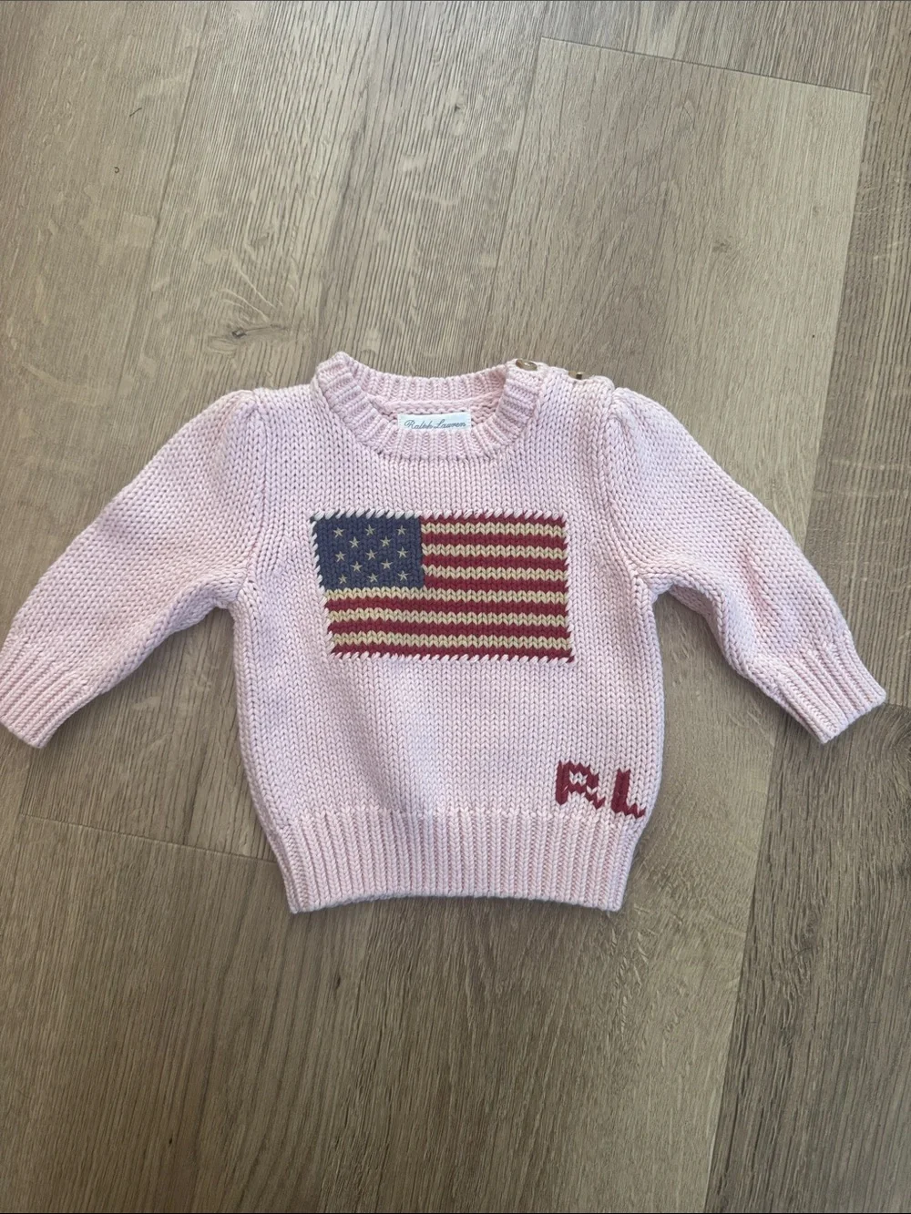 Ralph Lauren Light Pink Knit American Flag Baby sweater